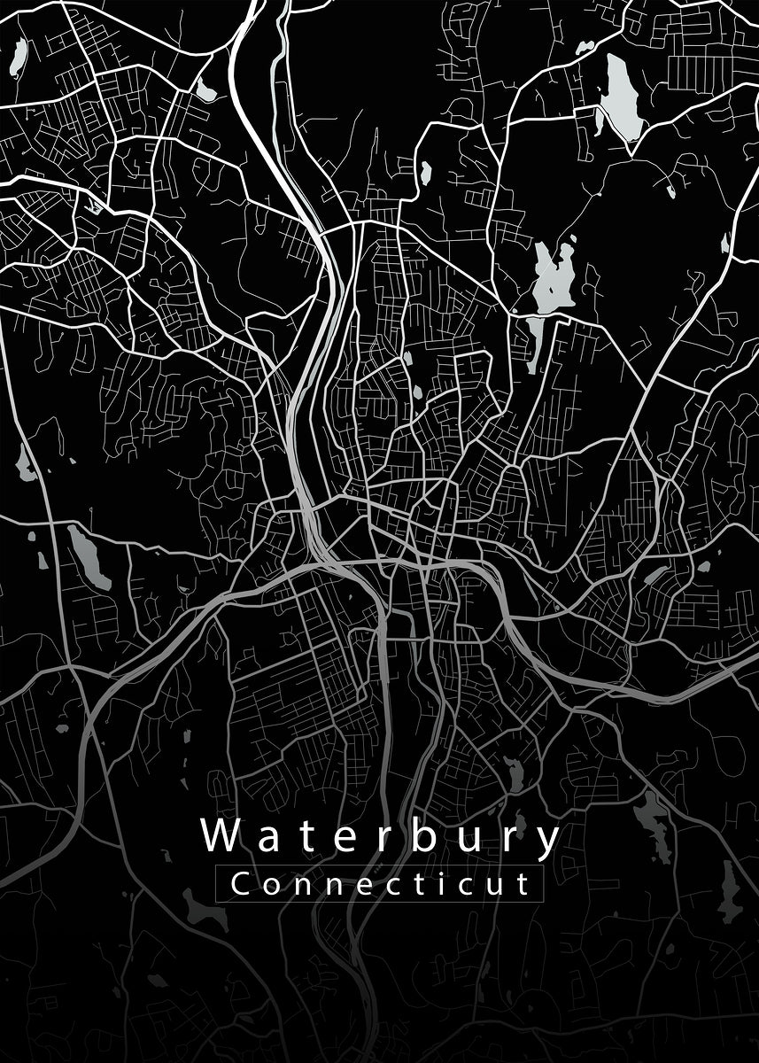 Waterbury Connecticut City Map black