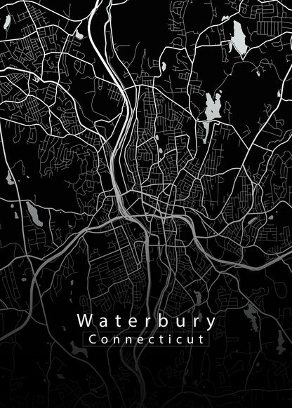 Waterbury Connecticut City Map black