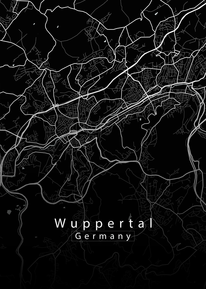 Wuppertal Germany City Map black