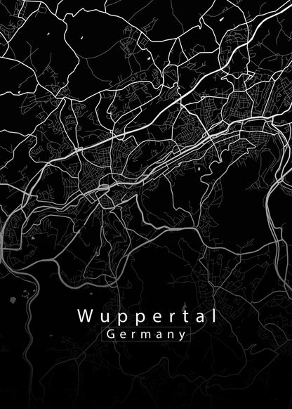 Wuppertal Germany City Map black