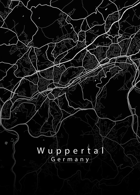 Wuppertal Germany City Map black