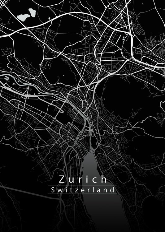 Zurich Switzerland City Map black