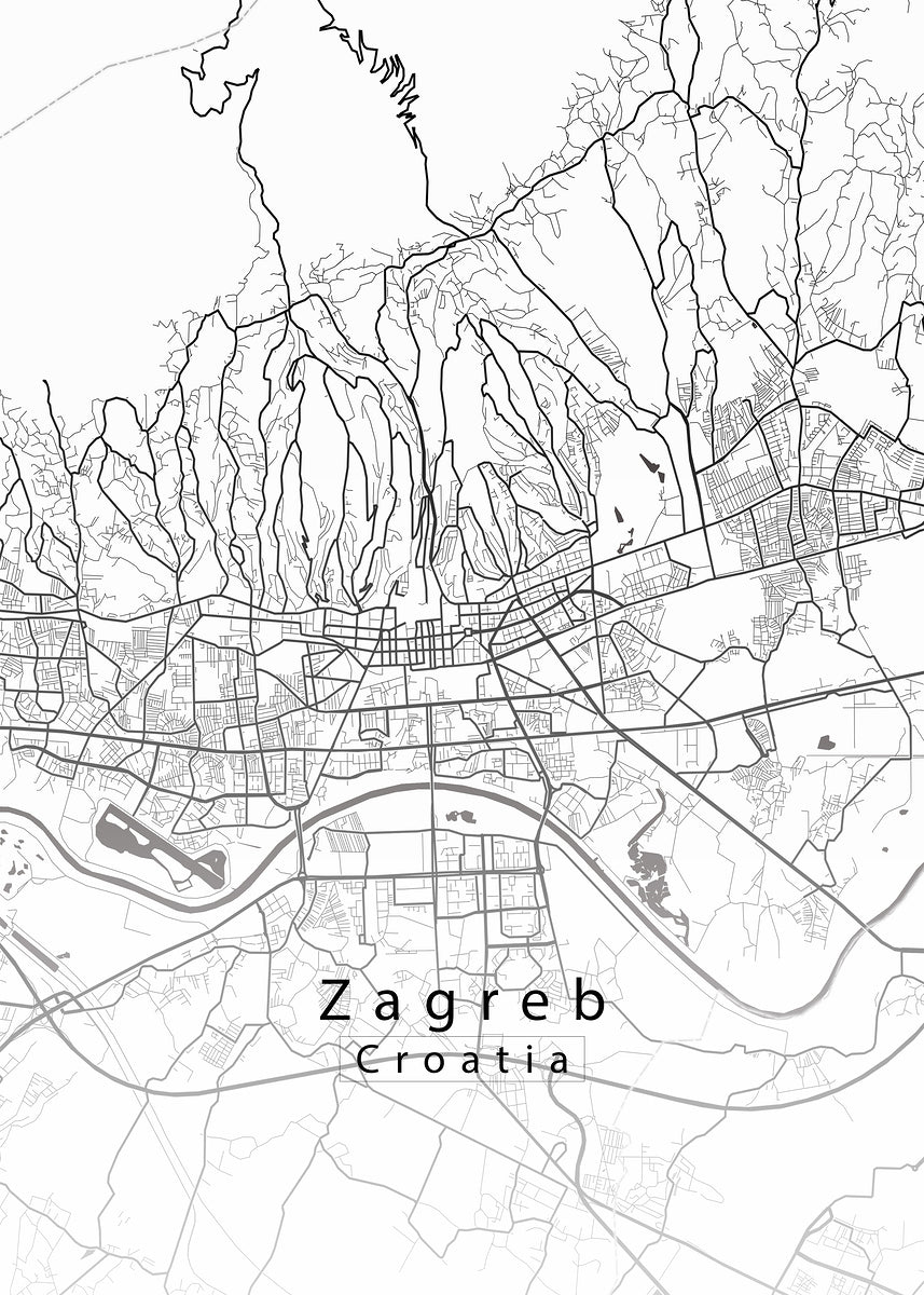 Zagreb Croatia City Map white