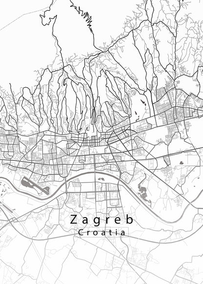 Zagreb Croatia City Map white