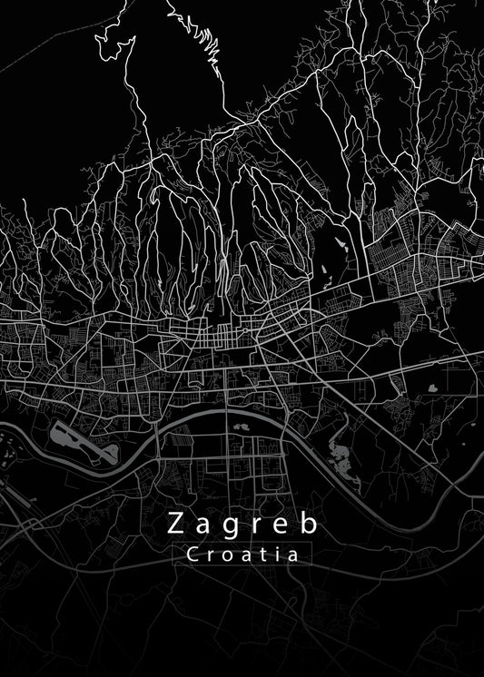 Zagreb Croatia City Map black