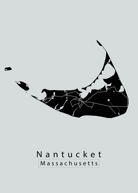 Nantucket Massachusetts Island Map black