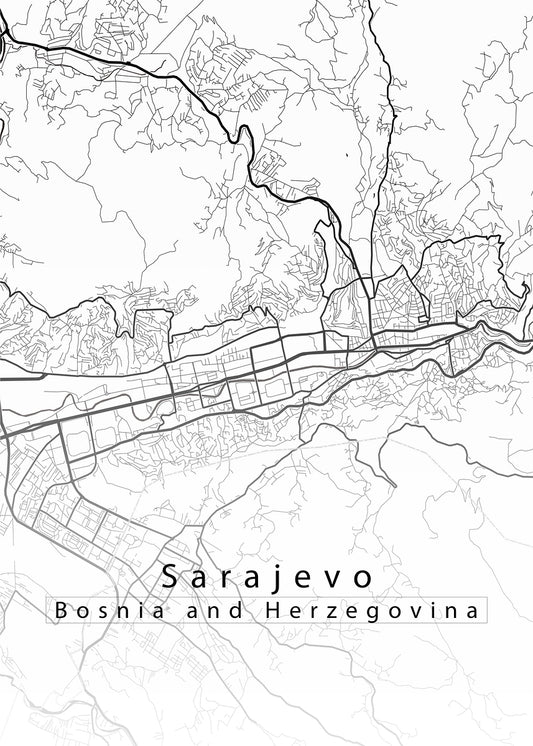 Sarajevo Bosnia and Herzegovina City Map white