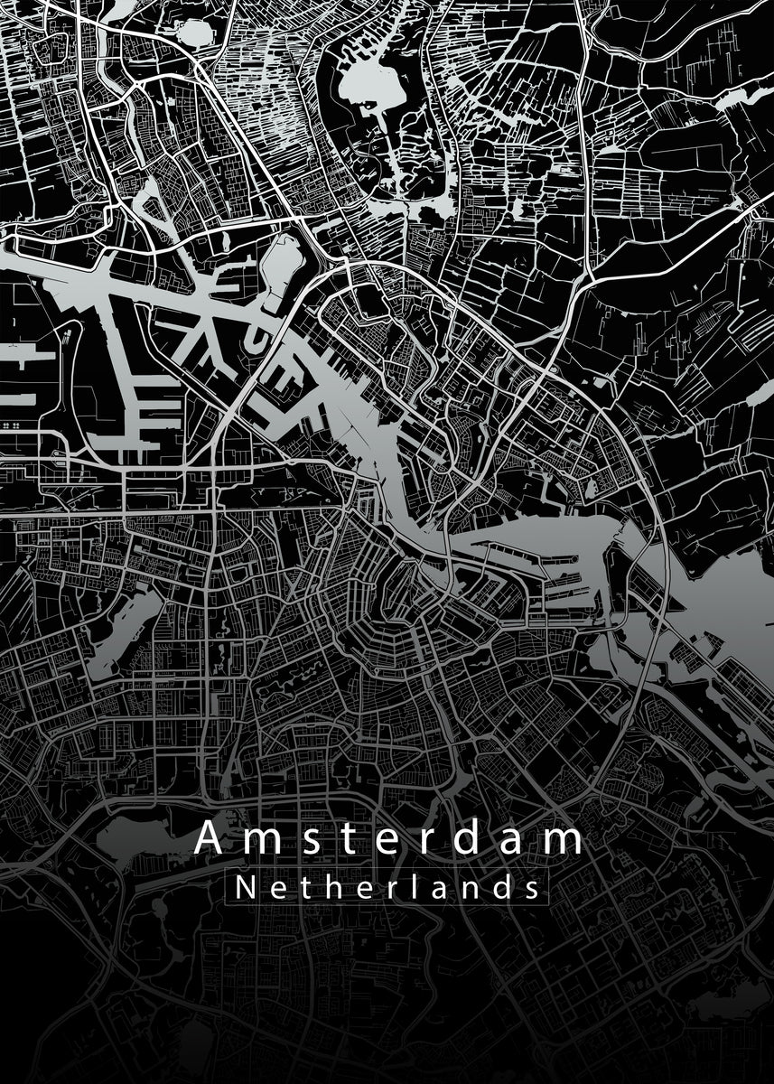 Amsterdam Netherlands City Map black