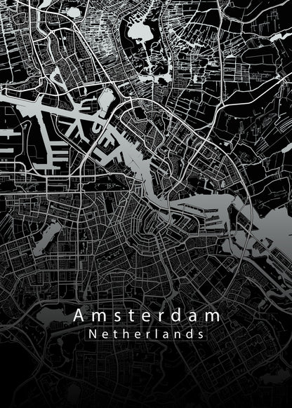 Amsterdam Netherlands City Map black