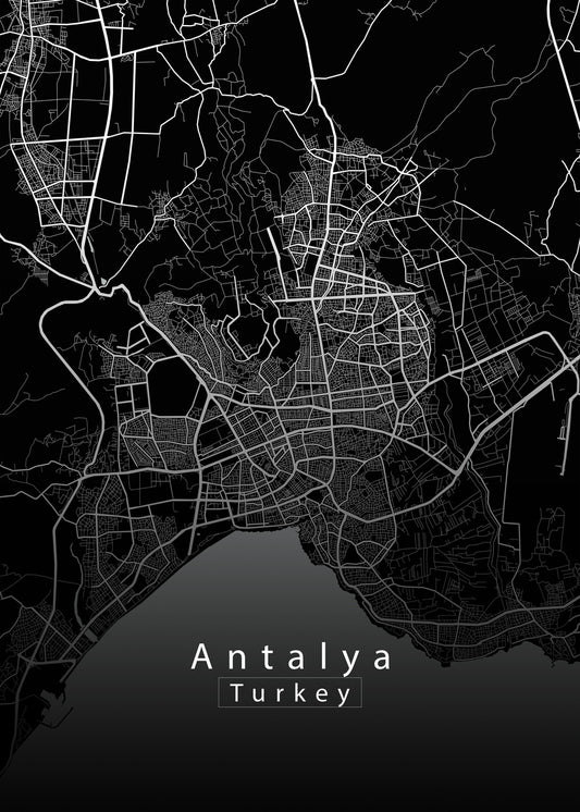 Antalya Turkey City Map black