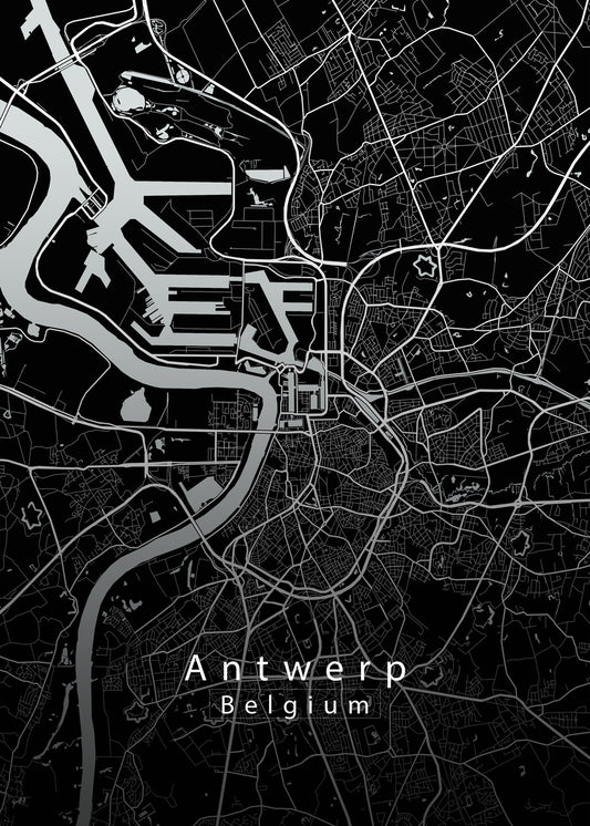 Antwerp Belgium City Map black