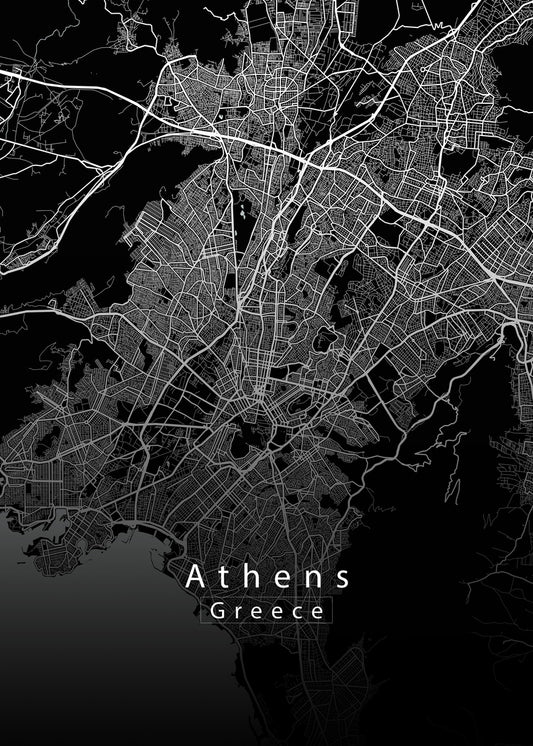 Athen Greece City Map black