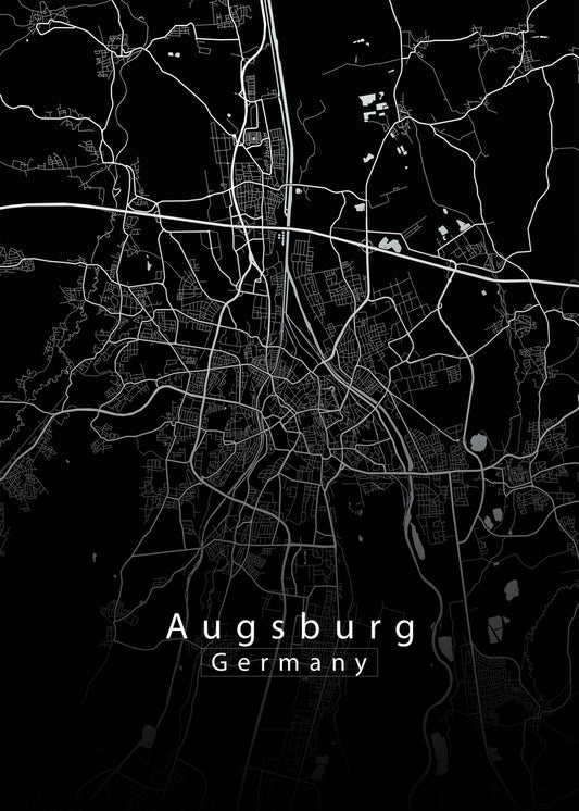 Augsburg Germany City Map black