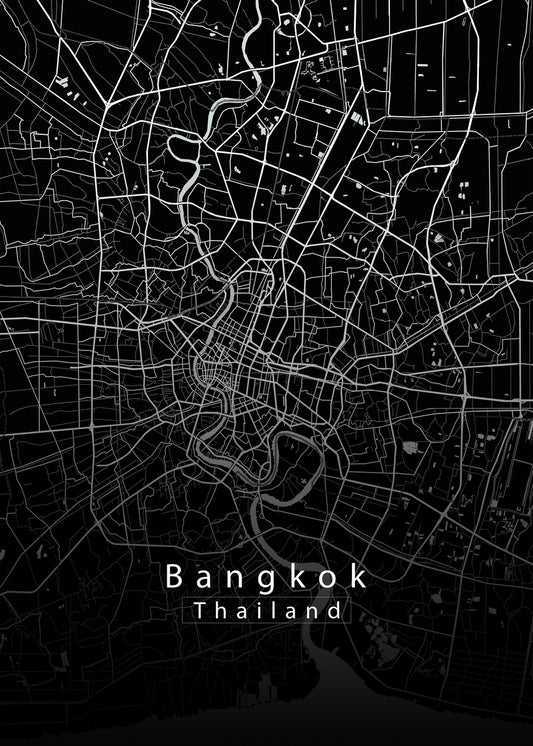 Bangkok Thailand City Map black