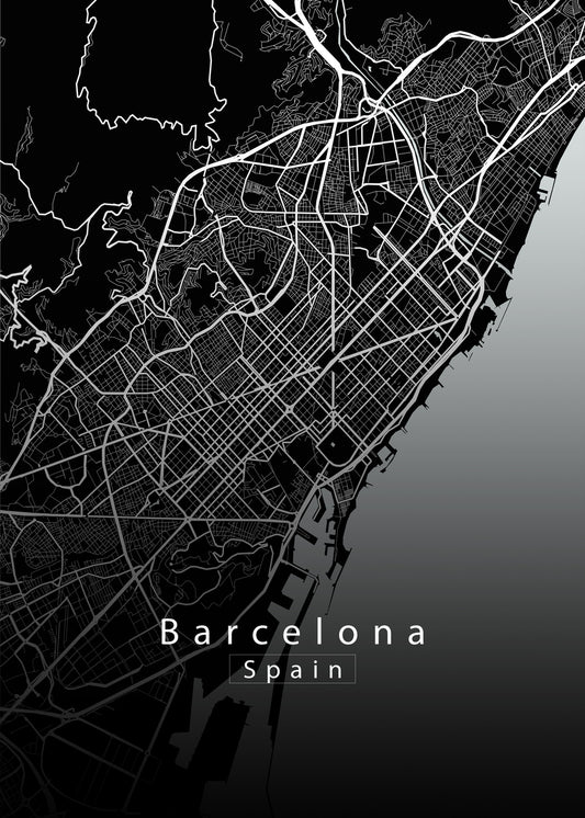 Barcelona Spain City Map black