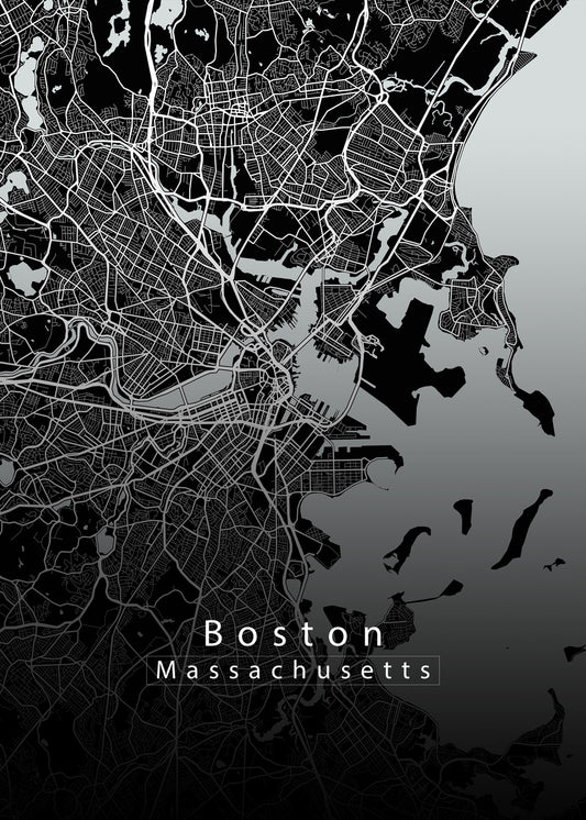 Boston Massachusetts City Map black