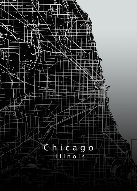 Chicago Illinois City Map black