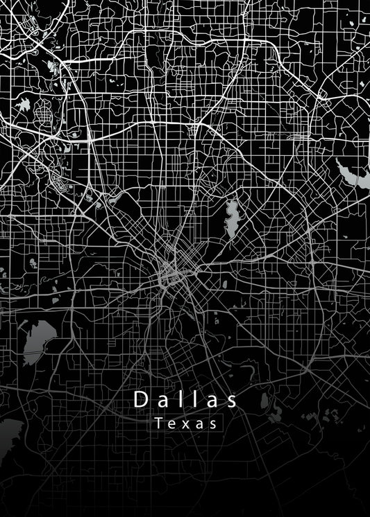 Dallas Texas City Map black