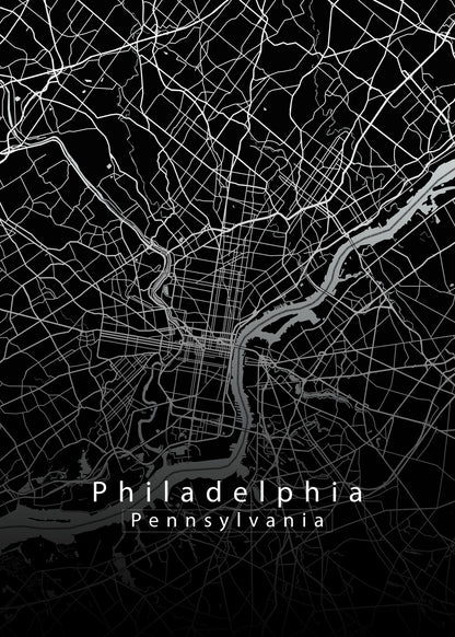 Philadelphia Pennsylvania City Map black