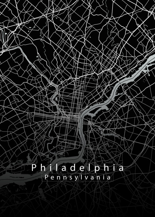 Philadelphia Pennsylvania City Map black