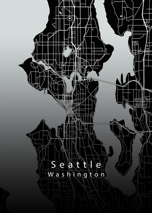 Seattle Washington City Map black