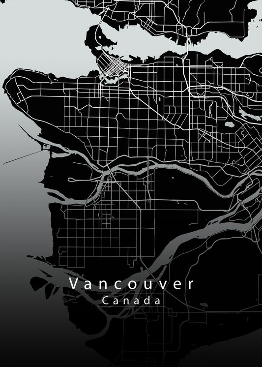 Vancouver Canada City Map black