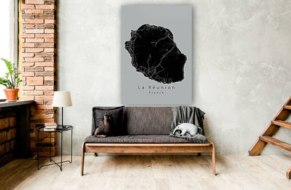 La Reunion France Island Map black