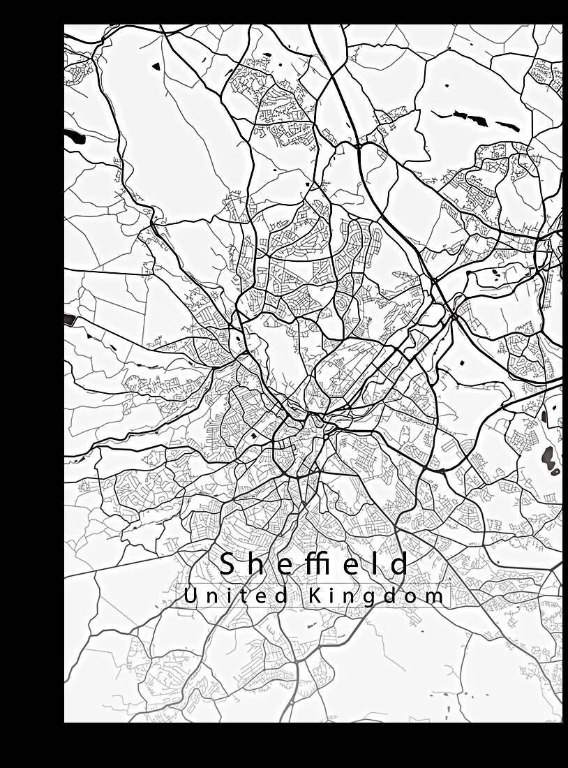 Sheffield United Kingdom City Map white