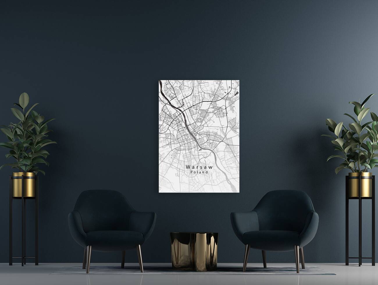 Warsaw Poland City Map white