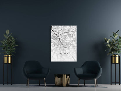 Warsaw Poland City Map white